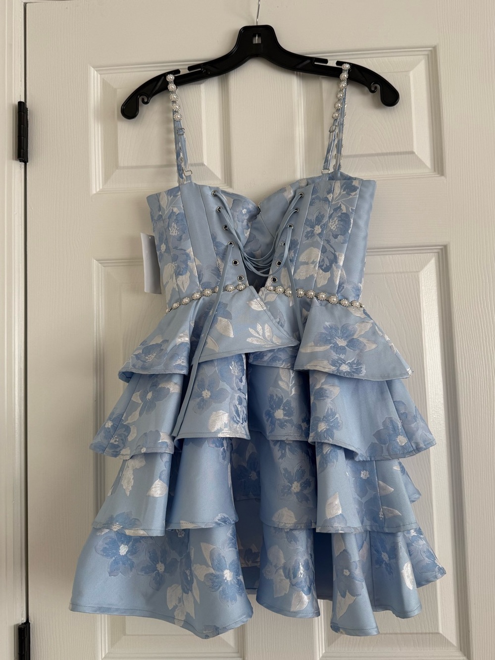 V. Chapman Luciana Tiered Mini Dress Chambray Blue Baroque NEW with tags - Picture 4 of 12